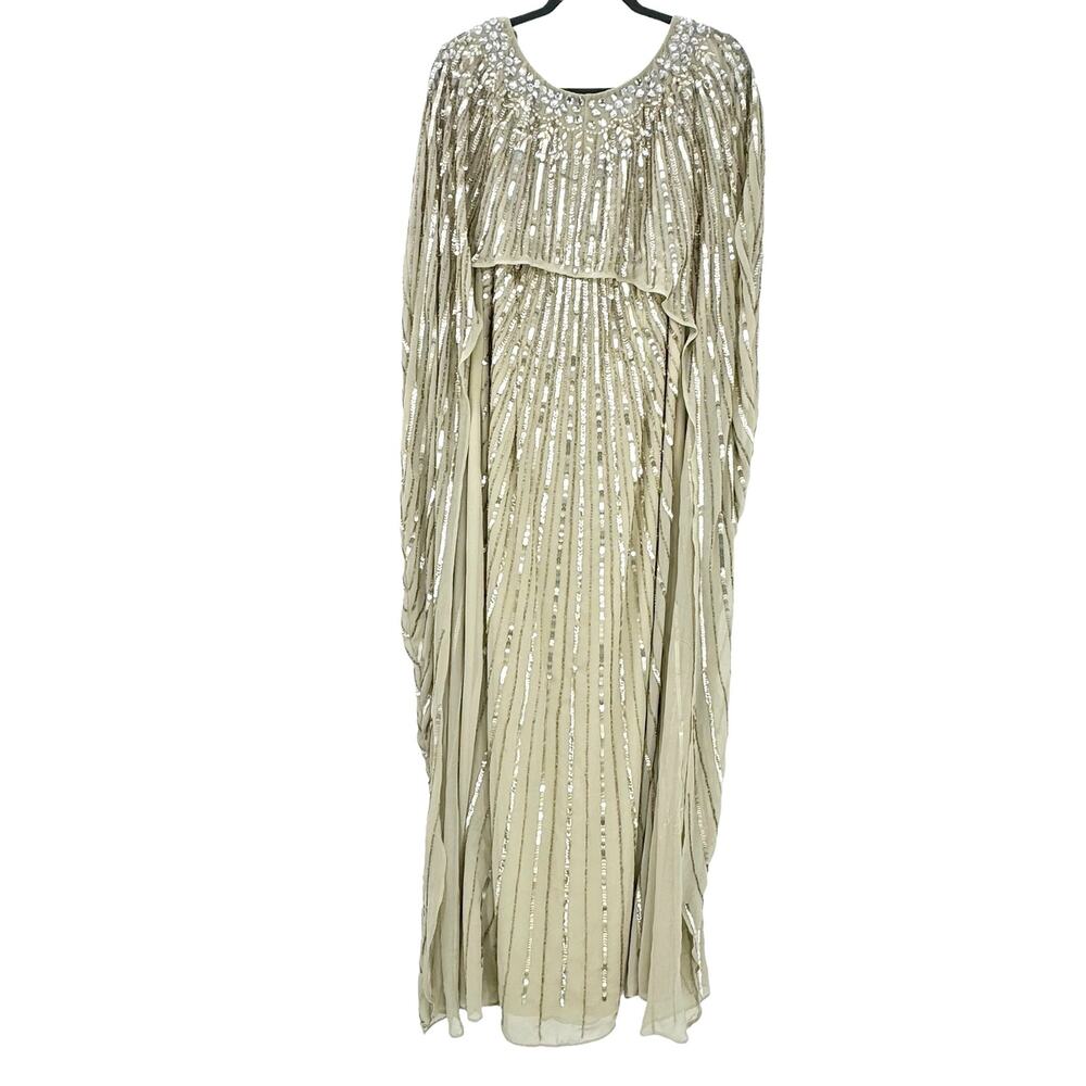 Mac Duggal Gold Sequin Cape-Back Maxi Dress - Picture 10 of 17